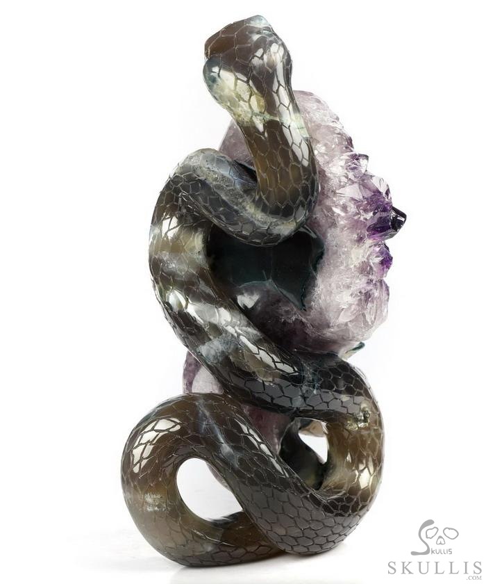 6.5" Amethyst & Agate Carved Crystal Snake, Crystal Healing 6.5" Amethyst & Agate Carved Crystal Snake, Crystal Healing