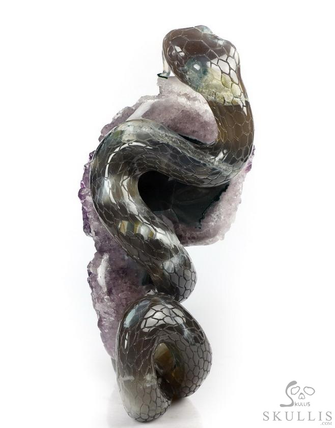 6.5" Amethyst & Agate Carved Crystal Snake, Crystal Healing 6.5" Amethyst & Agate Carved Crystal Snake, Crystal Healing