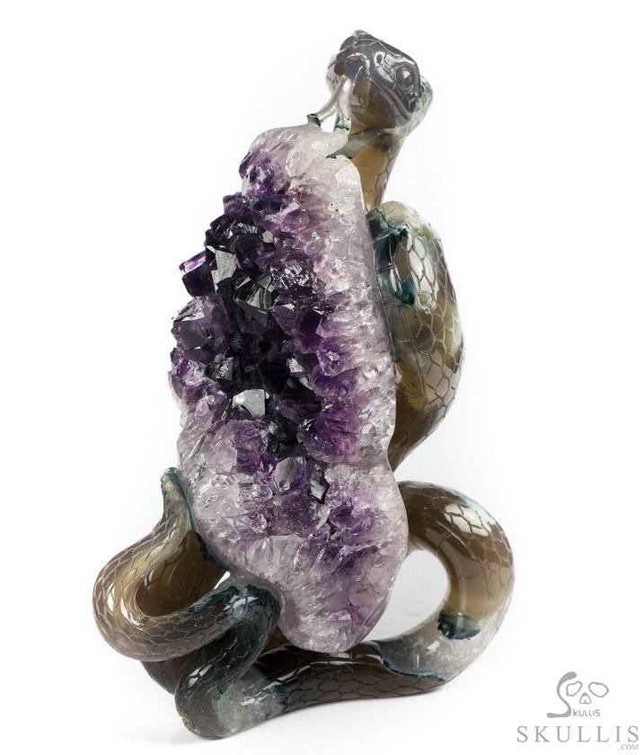 6.5" Amethyst & Agate Carved Crystal Snake, Crystal Healing 6.5" Amethyst & Agate Carved Crystal Snake, Crystal Healing