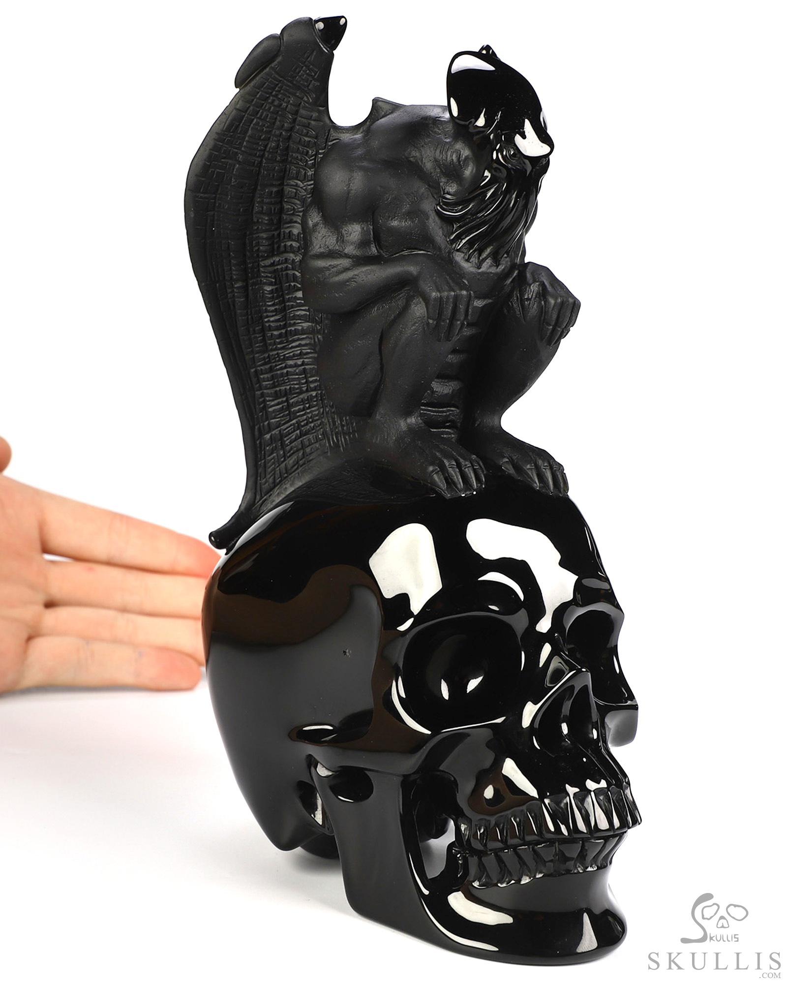 7.9" Black Obsidian Hand Carved Crystal Skull Fine Art Sculpture, Crystal Healing 7.9" Black Obsidian Hand Carved Crystal Skull Fine Art Sculpture, Crystal Healing