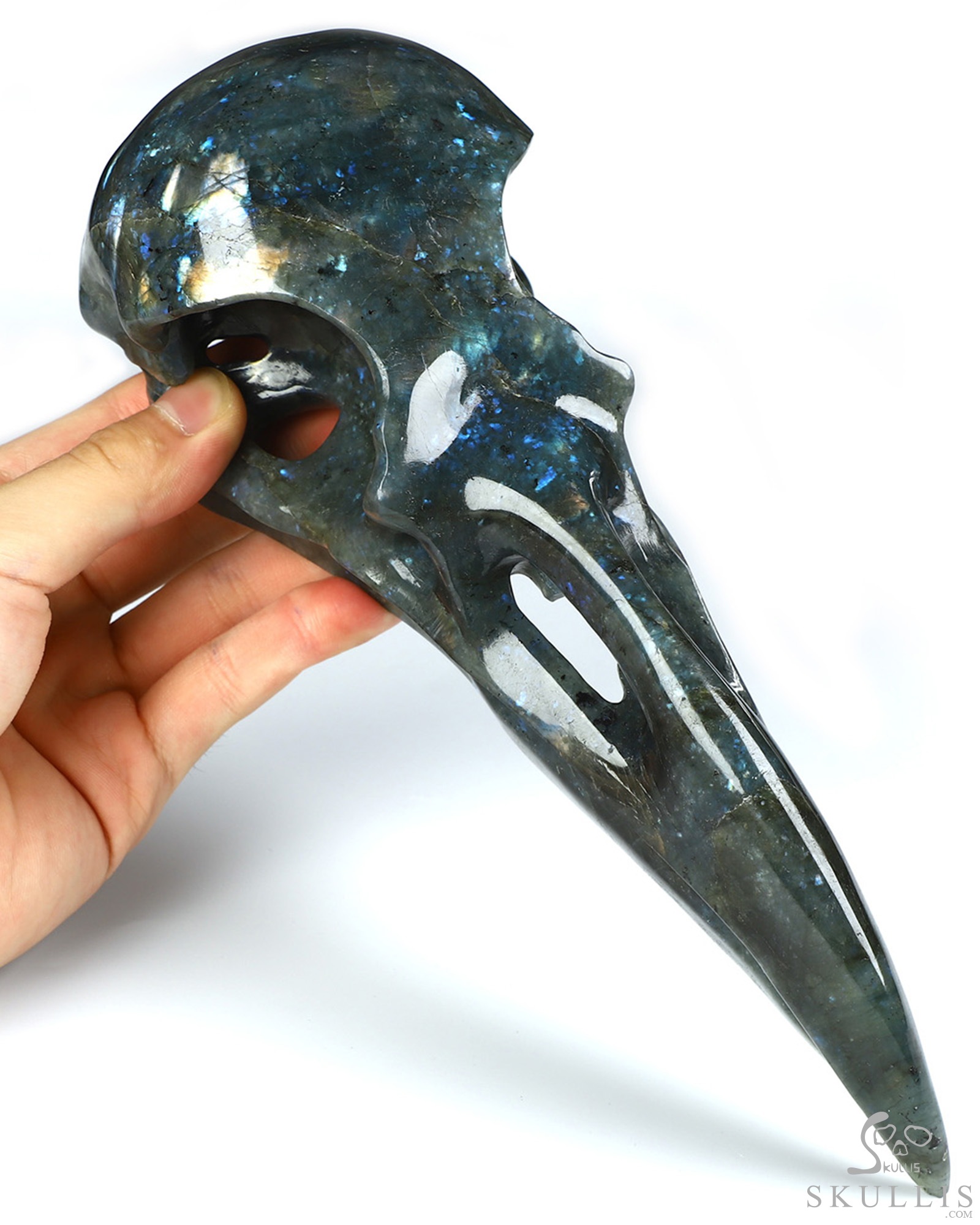 9.1" Labradorite Hand Carved Raven Crystal Skull Sculpture, Crystal Healing 9.1" Labradorite Hand Carved Raven Crystal Skull Sculpture, Crystal Healing