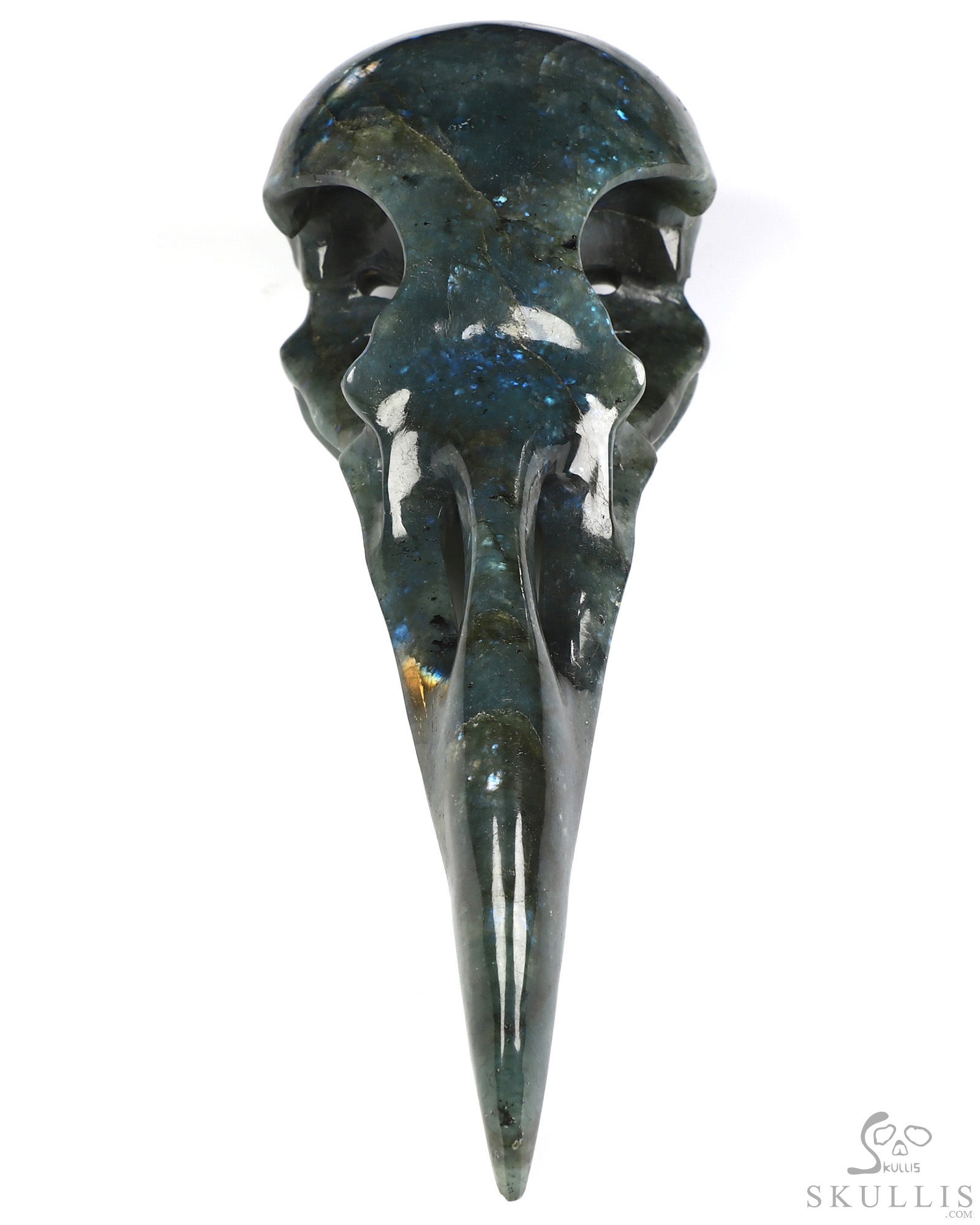 9.1" Labradorite Hand Carved Raven Crystal Skull Sculpture, Crystal Healing 9.1" Labradorite Hand Carved Raven Crystal Skull Sculpture, Crystal Healing