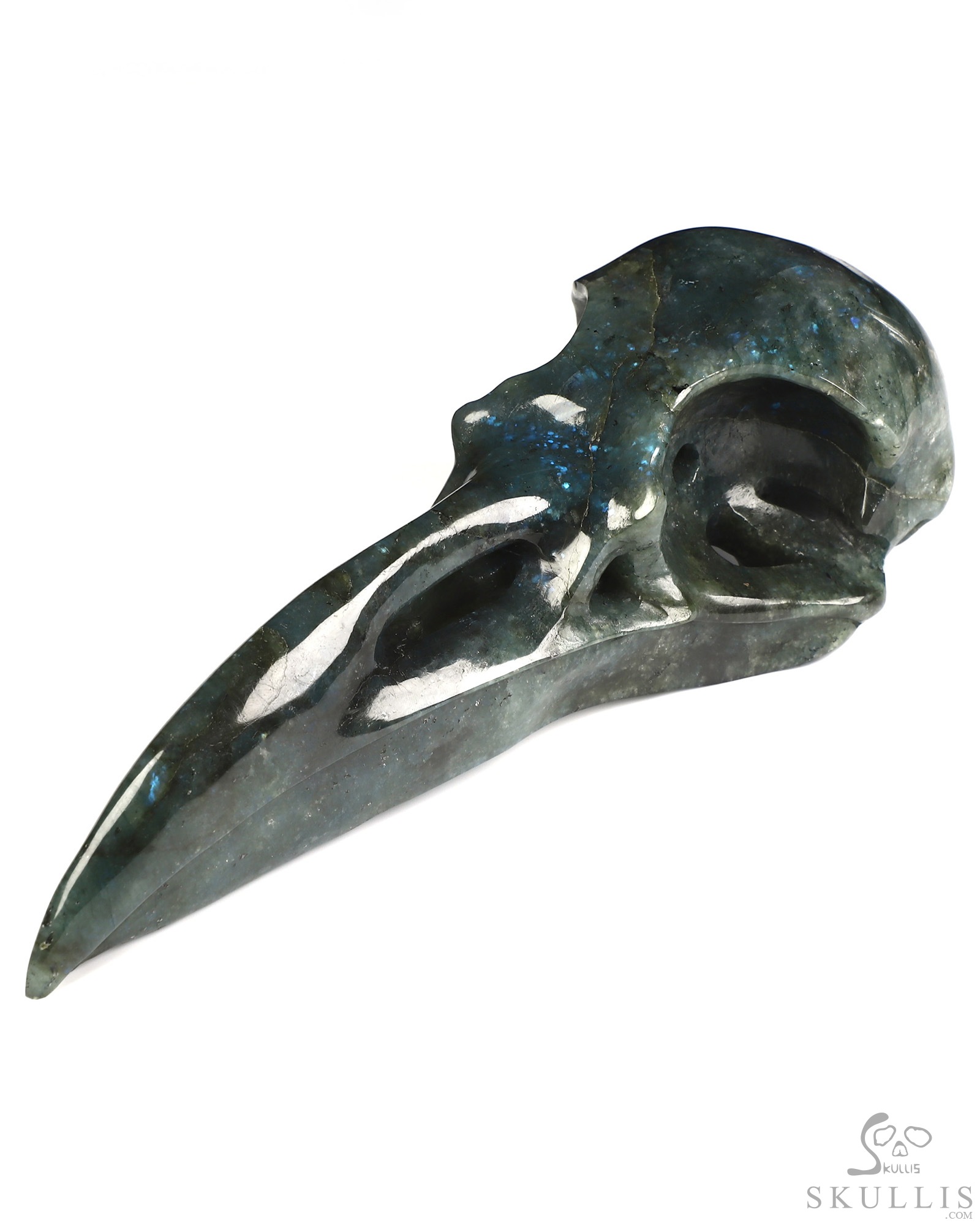 9.1" Labradorite Hand Carved Raven Crystal Skull Sculpture, Crystal Healing 9.1" Labradorite Hand Carved Raven Crystal Skull Sculpture, Crystal Healing