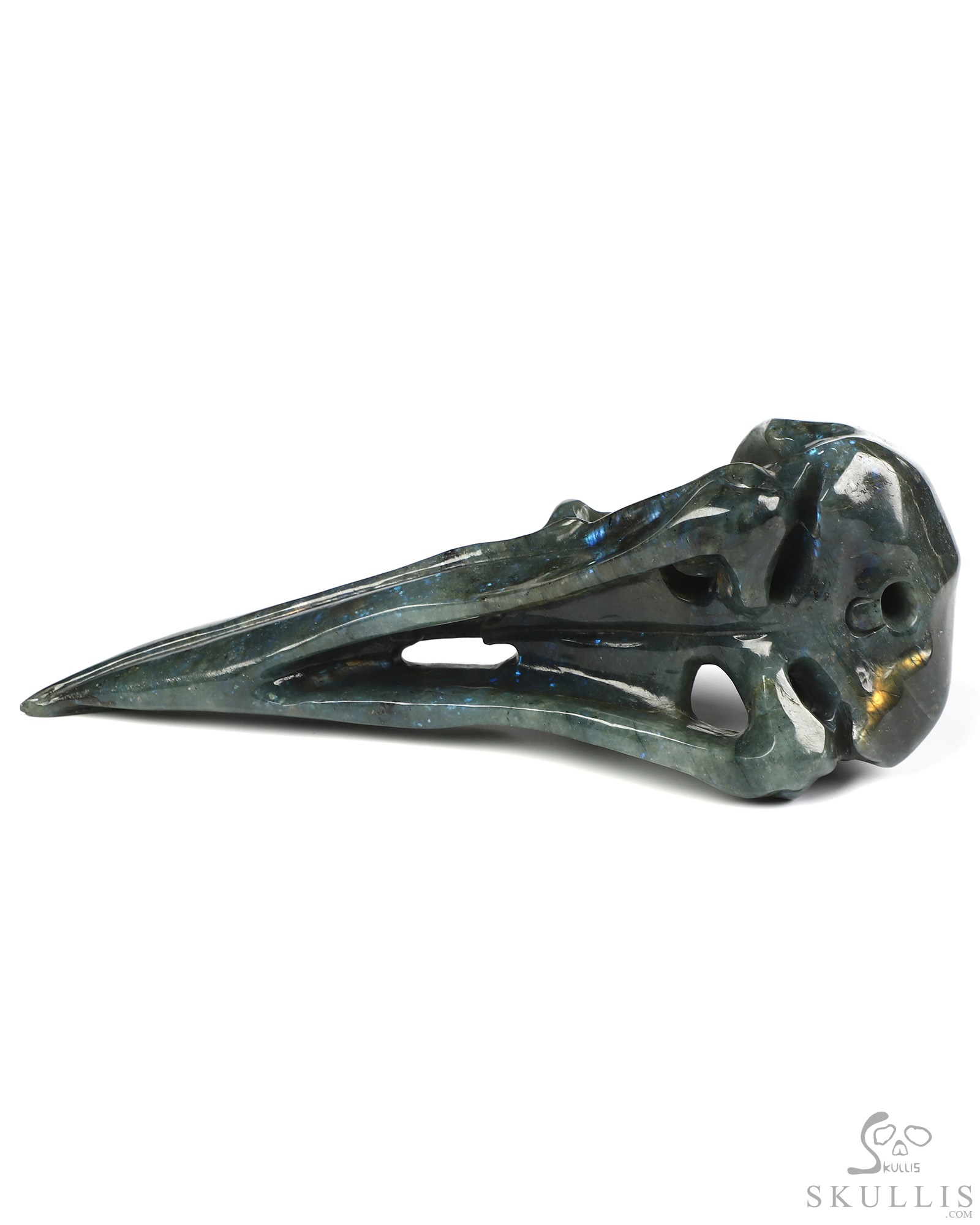 9.1" Labradorite Hand Carved Raven Crystal Skull Sculpture, Crystal Healing 9.1" Labradorite Hand Carved Raven Crystal Skull Sculpture, Crystal Healing