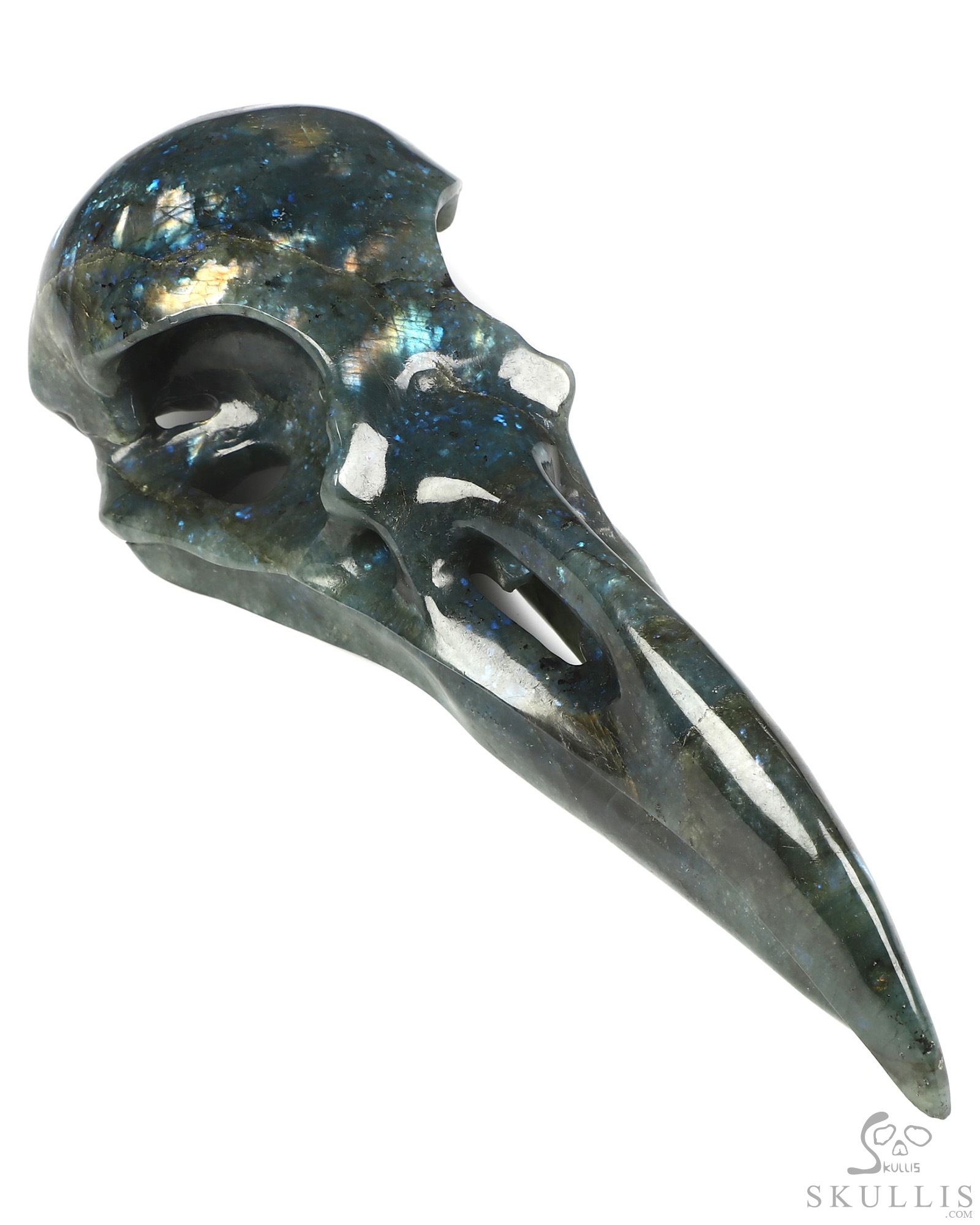 9.1" Labradorite Hand Carved Raven Crystal Skull Sculpture, Crystal Healing 9.1" Labradorite Hand Carved Raven Crystal Skull Sculpture, Crystal Healing