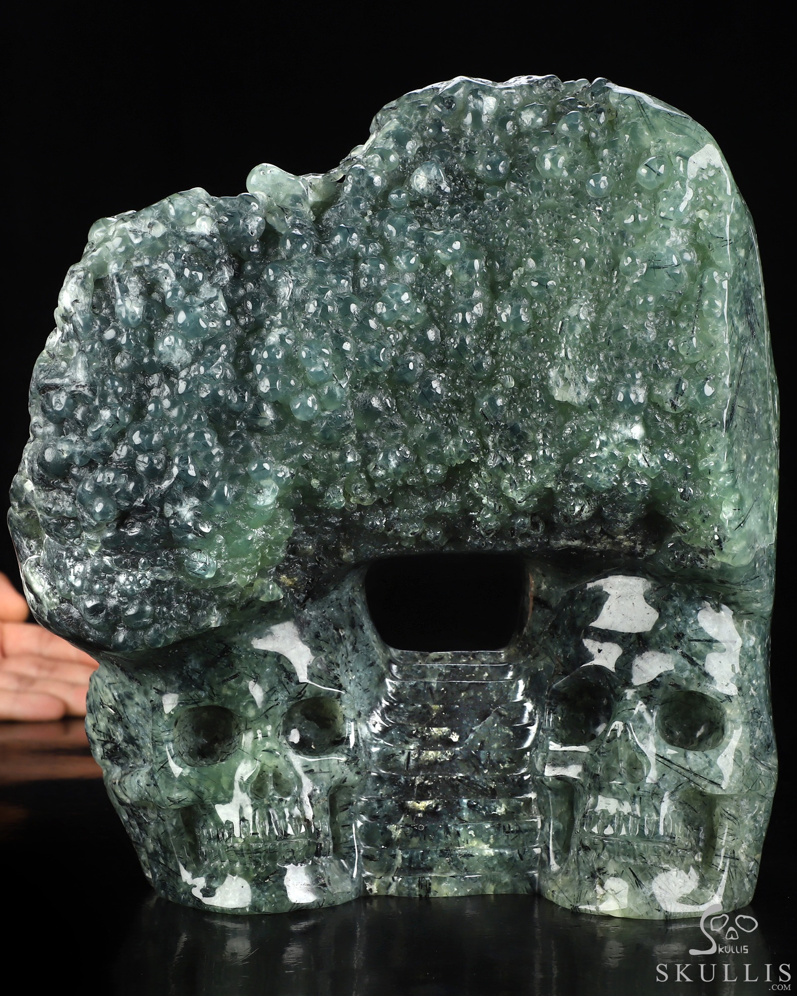 10.6" Prehnite Hand Carved Crystal Skull Fine Art Sculpture, Crystal Healing 10.6" Prehnite Hand Carved Crystal Skull Fine Art Sculpture, Crystal Healing