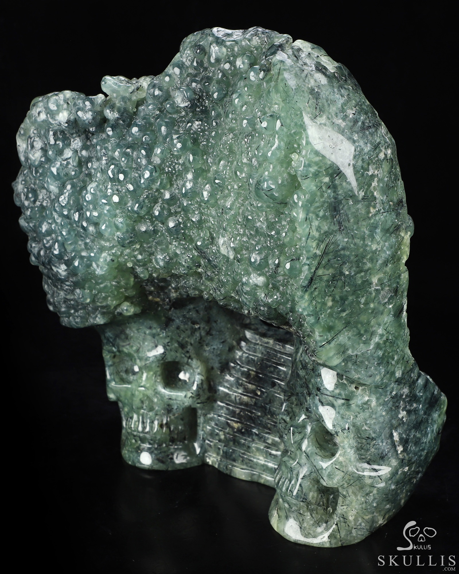 10.6" Prehnite Hand Carved Crystal Skull Fine Art Sculpture, Crystal Healing 10.6" Prehnite Hand Carved Crystal Skull Fine Art Sculpture, Crystal Healing