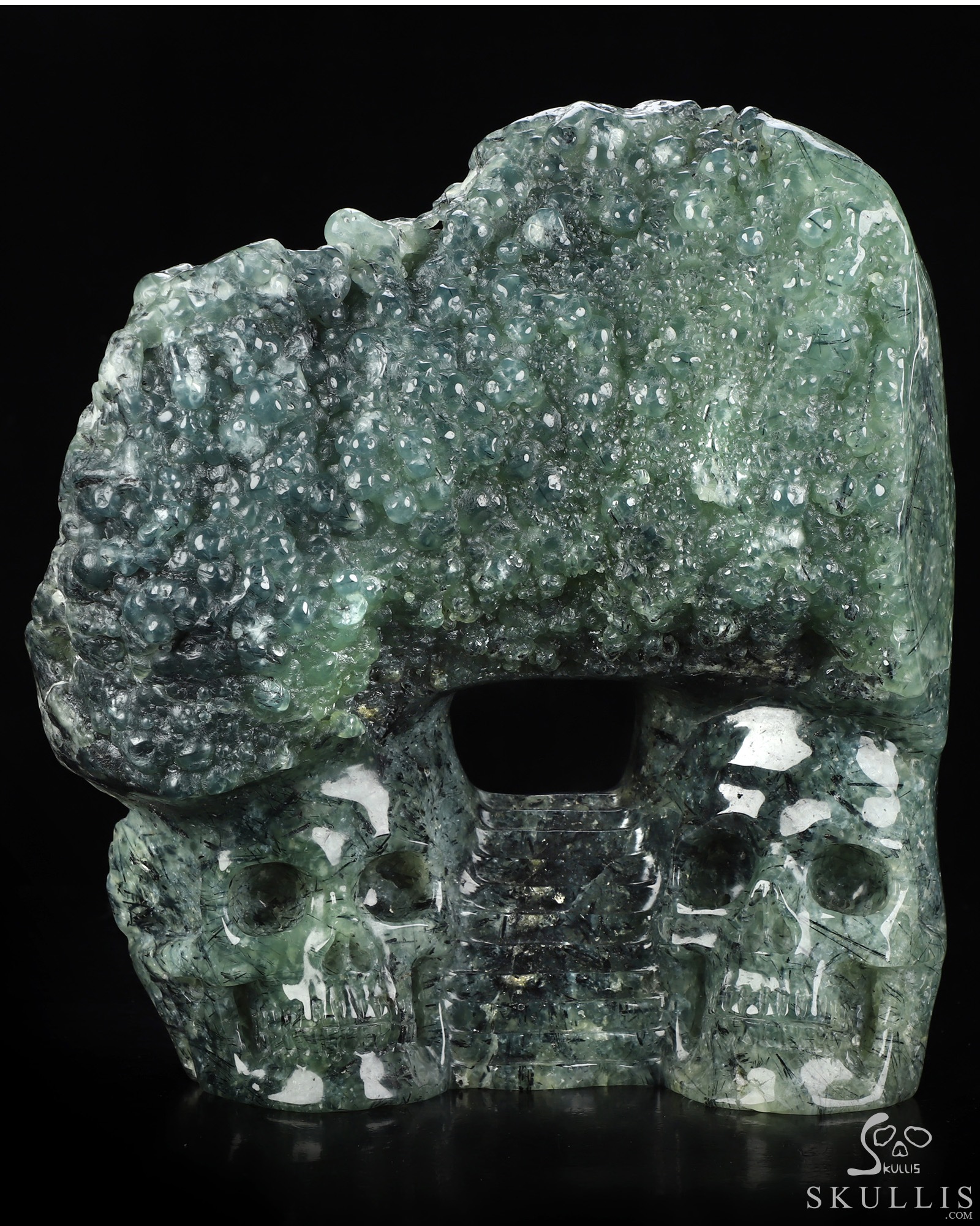10.6" Prehnite Hand Carved Crystal Skull Fine Art Sculpture, Crystal Healing 10.6" Prehnite Hand Carved Crystal Skull Fine Art Sculpture, Crystal Healing