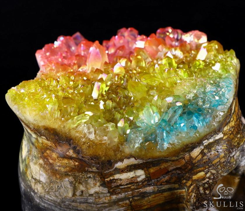 Lifesized 6.7" Rainbow Aura Quartz Druse Carved Crystal Skull, Super Realistic, Healing Lifesized 6.7" Rainbow Aura Quartz Druse Carved Crystal Skull, Super Realistic, Healing