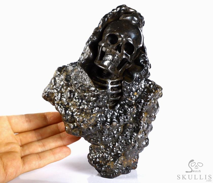 Original Design 7.2" Limonite Carved Crystal Skulls Sculpture, Realistic, Crystal Healing Original Design 7.2" Limonite Carved Crystal Skulls Sculpture, Realistic, Crystal Healing