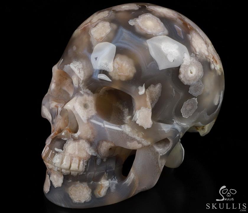 GEODE 5.0" Sakura Agate Carved Crystal Skull, Realistic, Crystal Healing GEODE 5.0" Sakura Agate Carved Crystal Skull, Realistic, Crystal Healing