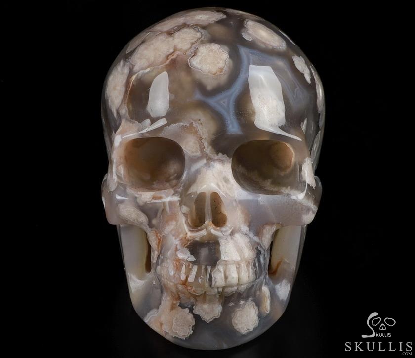GEODE 5.0" Sakura Agate Carved Crystal Skull, Realistic, Crystal Healing GEODE 5.0" Sakura Agate Carved Crystal Skull, Realistic, Crystal Healing