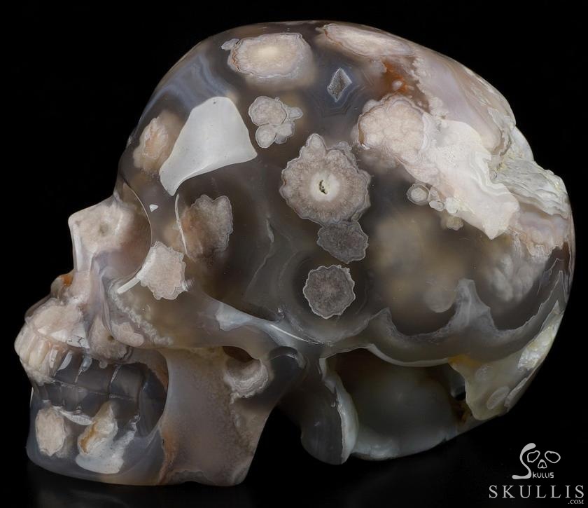 GEODE 5.0" Sakura Agate Carved Crystal Skull, Realistic, Crystal Healing GEODE 5.0" Sakura Agate Carved Crystal Skull, Realistic, Crystal Healing