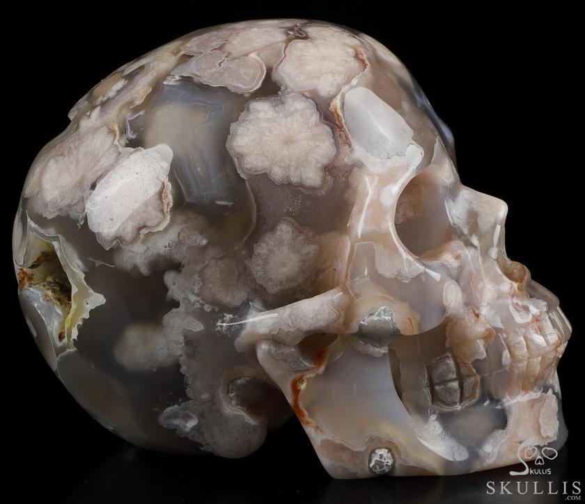 GEODE 5.0" Sakura Agate Carved Crystal Skull, Realistic, Crystal Healing GEODE 5.0" Sakura Agate Carved Crystal Skull, Realistic, Crystal Healing