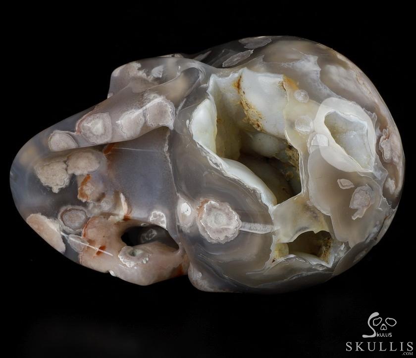 GEODE 5.0" Sakura Agate Carved Crystal Skull, Realistic, Crystal Healing GEODE 5.0" Sakura Agate Carved Crystal Skull, Realistic, Crystal Healing