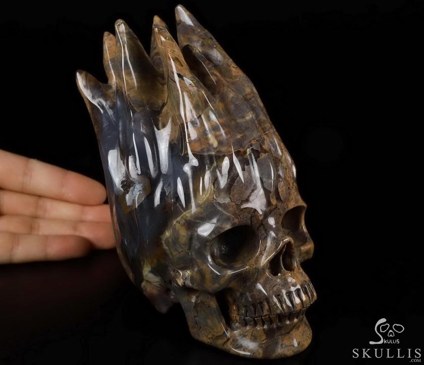 New Design 5.7" Dinosaur Egg Agate Carved Crystal Flaming Skull, Realistic, Crystal Healing New Design 5.7" Dinosaur Egg Agate Carved Crystal Flaming Skull, Realistic, Crystal Healing