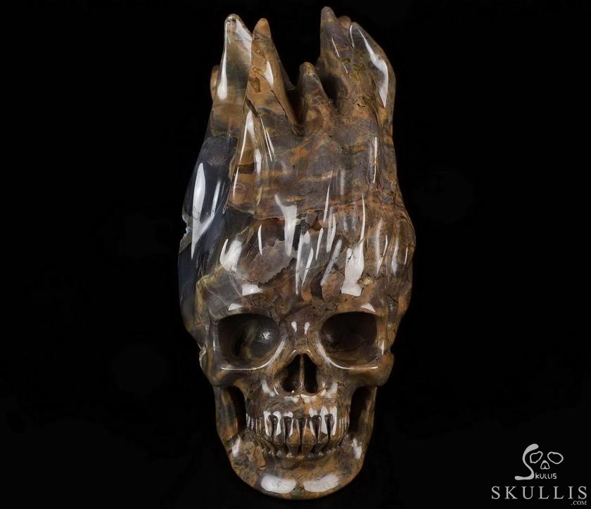 New Design 5.7" Dinosaur Egg Agate Carved Crystal Flaming Skull, Realistic, Crystal Healing New Design 5.7" Dinosaur Egg Agate Carved Crystal Flaming Skull, Realistic, Crystal Healing