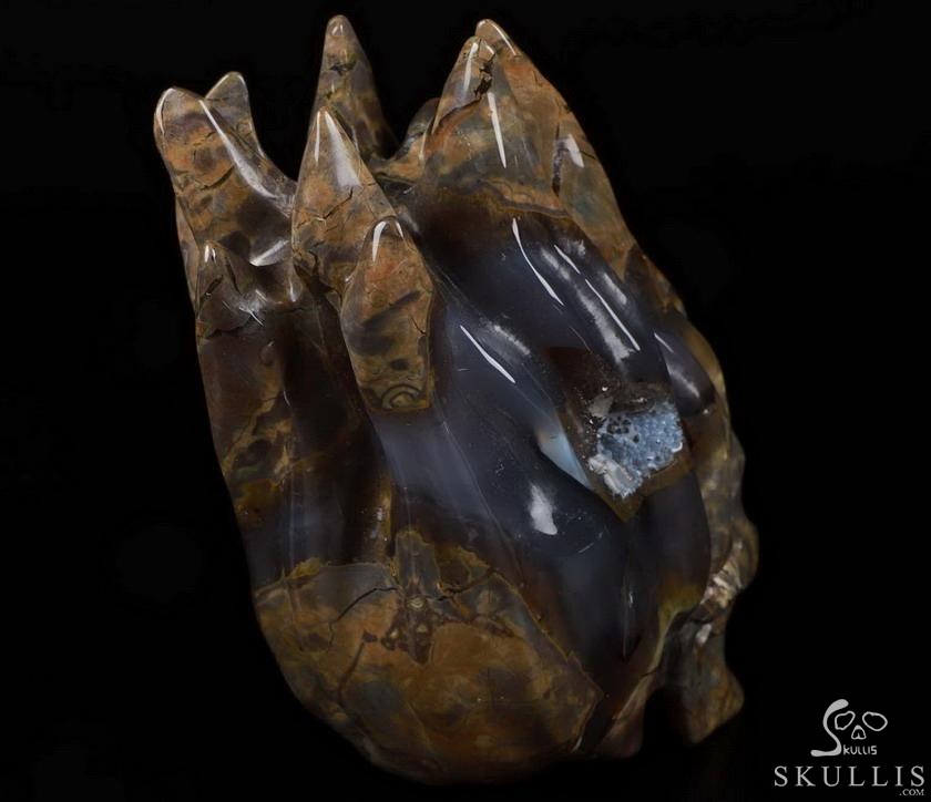 New Design 5.7" Dinosaur Egg Agate Carved Crystal Flaming Skull, Realistic, Crystal Healing New Design 5.7" Dinosaur Egg Agate Carved Crystal Flaming Skull, Realistic, Crystal Healing