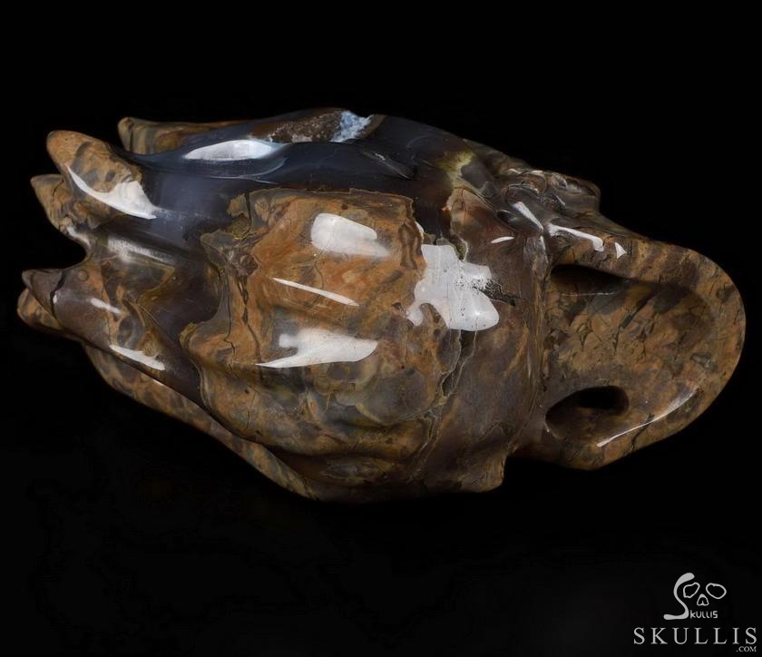 New Design 5.7" Dinosaur Egg Agate Carved Crystal Flaming Skull, Realistic, Crystal Healing New Design 5.7" Dinosaur Egg Agate Carved Crystal Flaming Skull, Realistic, Crystal Healing