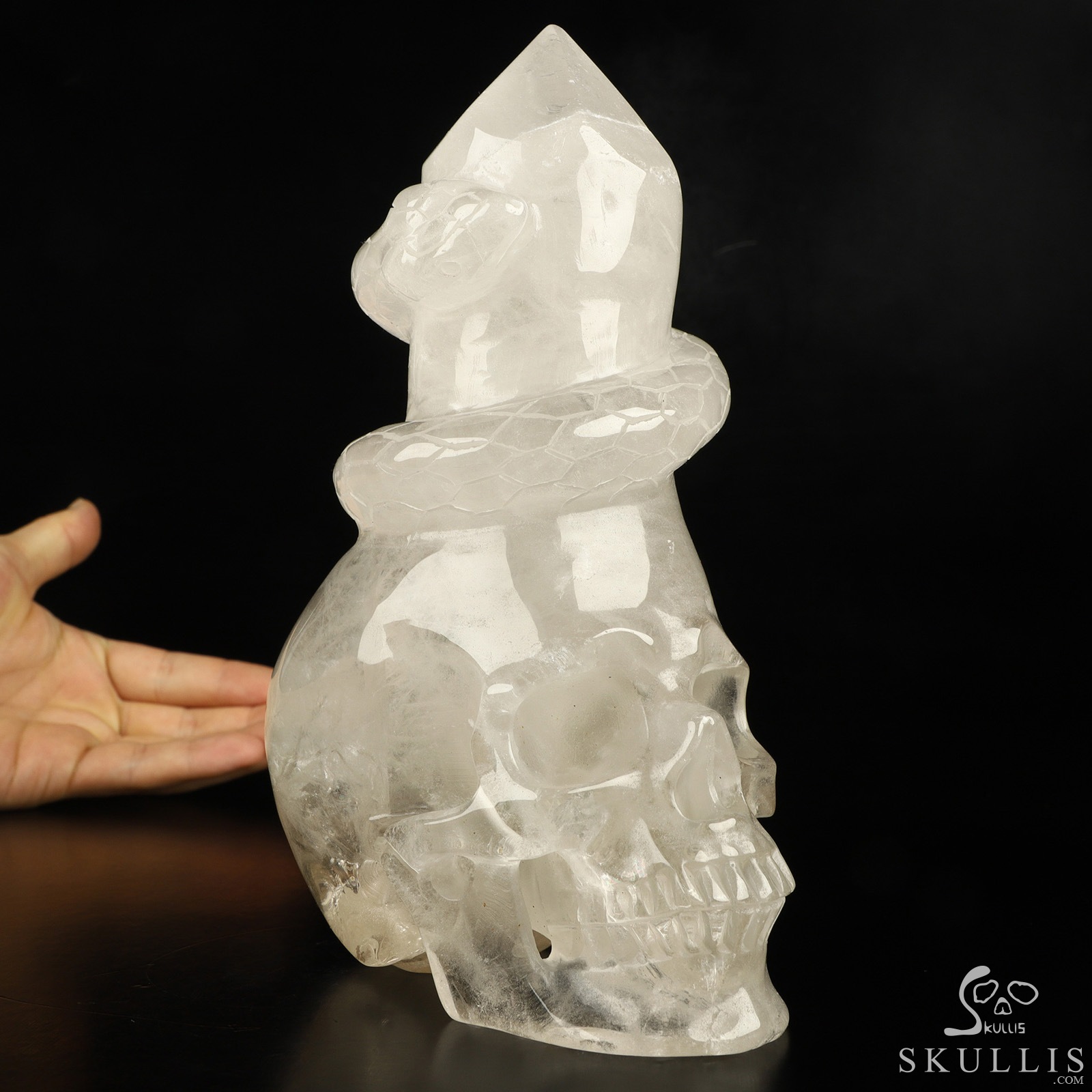 7.9" Quartz Rock Crystal Hand Carved Crystal Skull Point & Snake Sculpture, Crystal Healing 7.9" Quartz Rock Crystal Hand Carved Crystal Skull Point & Snake Sculpture, Crystal Healing