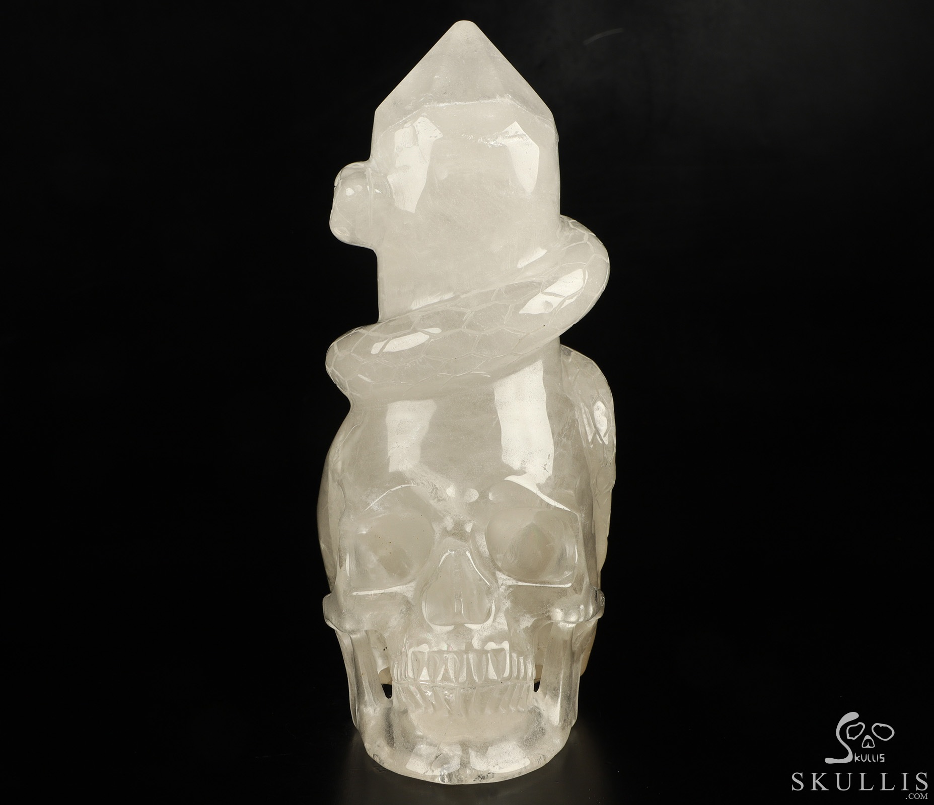 7.9" Quartz Rock Crystal Hand Carved Crystal Skull Point & Snake Sculpture, Crystal Healing 7.9" Quartz Rock Crystal Hand Carved Crystal Skull Point & Snake Sculpture, Crystal Healing