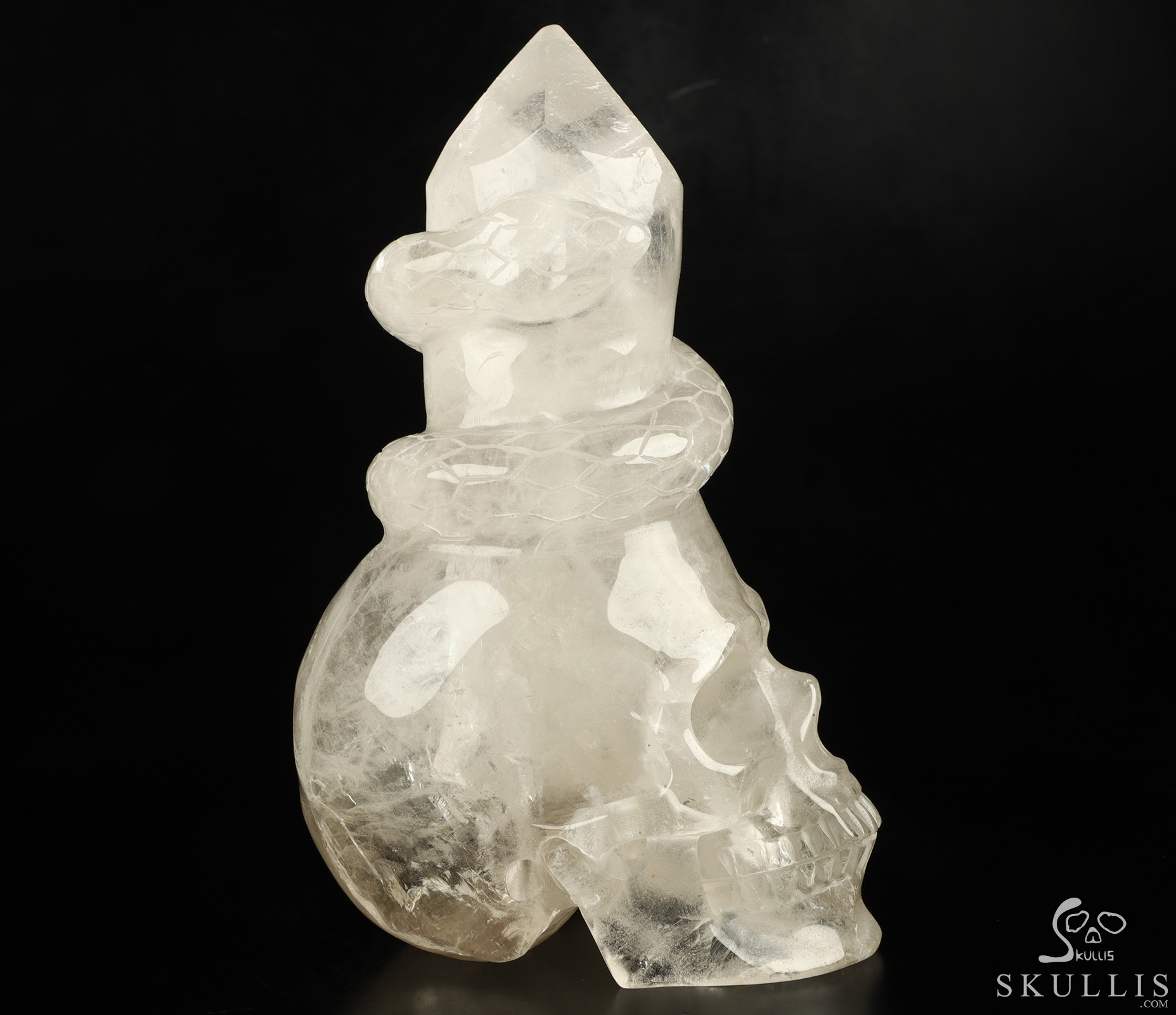 7.9" Quartz Rock Crystal Hand Carved Crystal Skull Point & Snake Sculpture, Crystal Healing 7.9" Quartz Rock Crystal Hand Carved Crystal Skull Point & Snake Sculpture, Crystal Healing