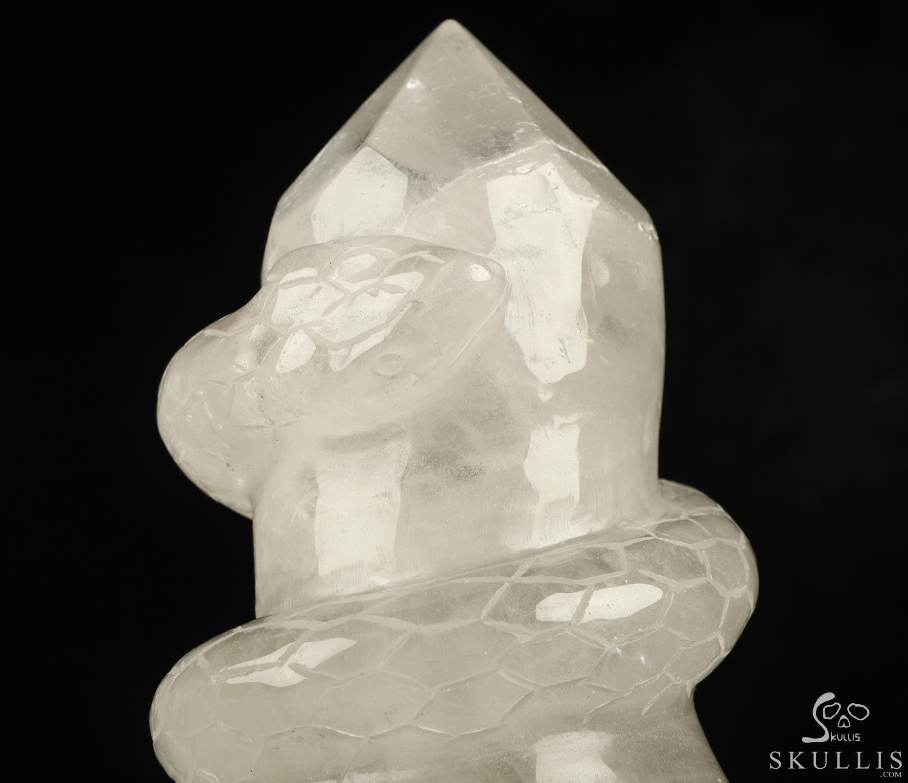7.9" Quartz Rock Crystal Hand Carved Crystal Skull Point & Snake Sculpture, Crystal Healing 7.9" Quartz Rock Crystal Hand Carved Crystal Skull Point & Snake Sculpture, Crystal Healing