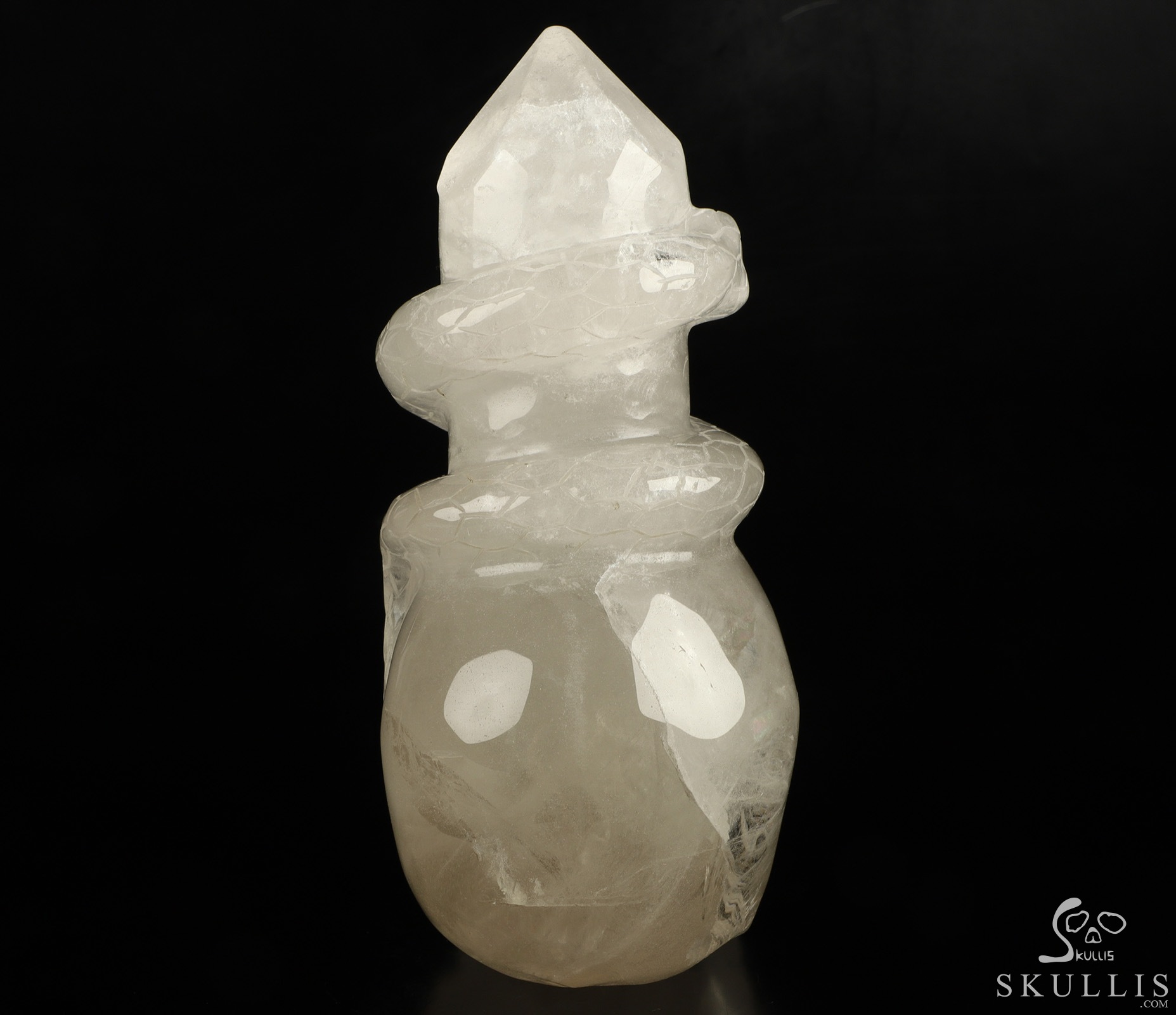 7.9" Quartz Rock Crystal Hand Carved Crystal Skull Point & Snake Sculpture, Crystal Healing 7.9" Quartz Rock Crystal Hand Carved Crystal Skull Point & Snake Sculpture, Crystal Healing