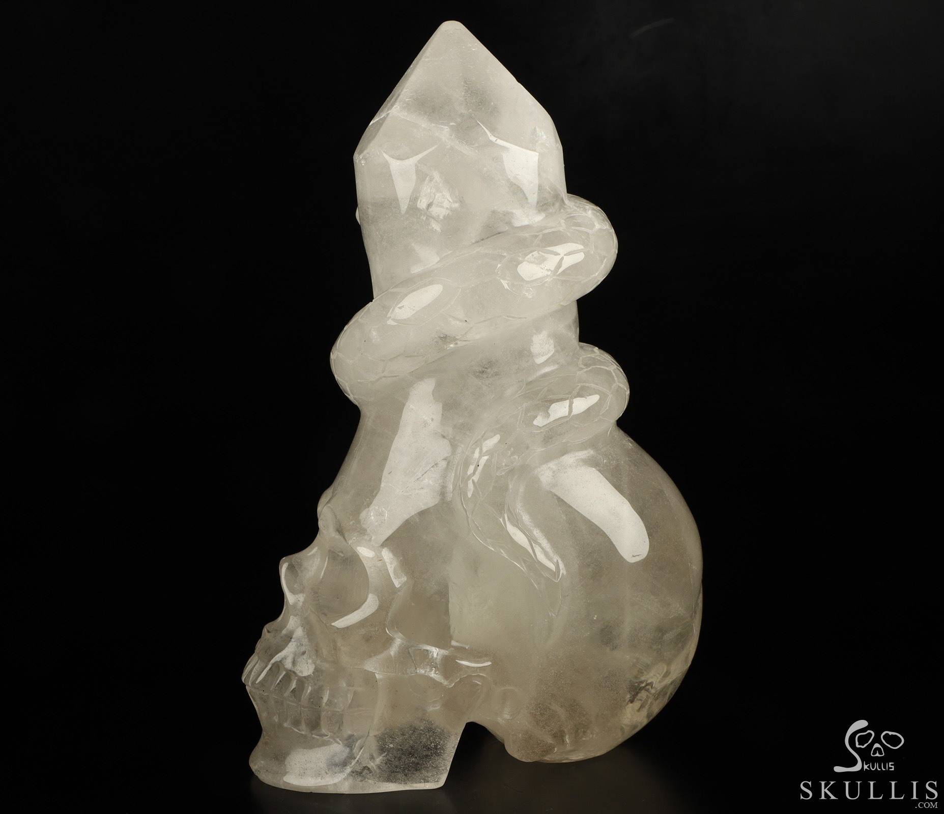 7.9" Quartz Rock Crystal Hand Carved Crystal Skull Point & Snake Sculpture, Crystal Healing 7.9" Quartz Rock Crystal Hand Carved Crystal Skull Point & Snake Sculpture, Crystal Healing