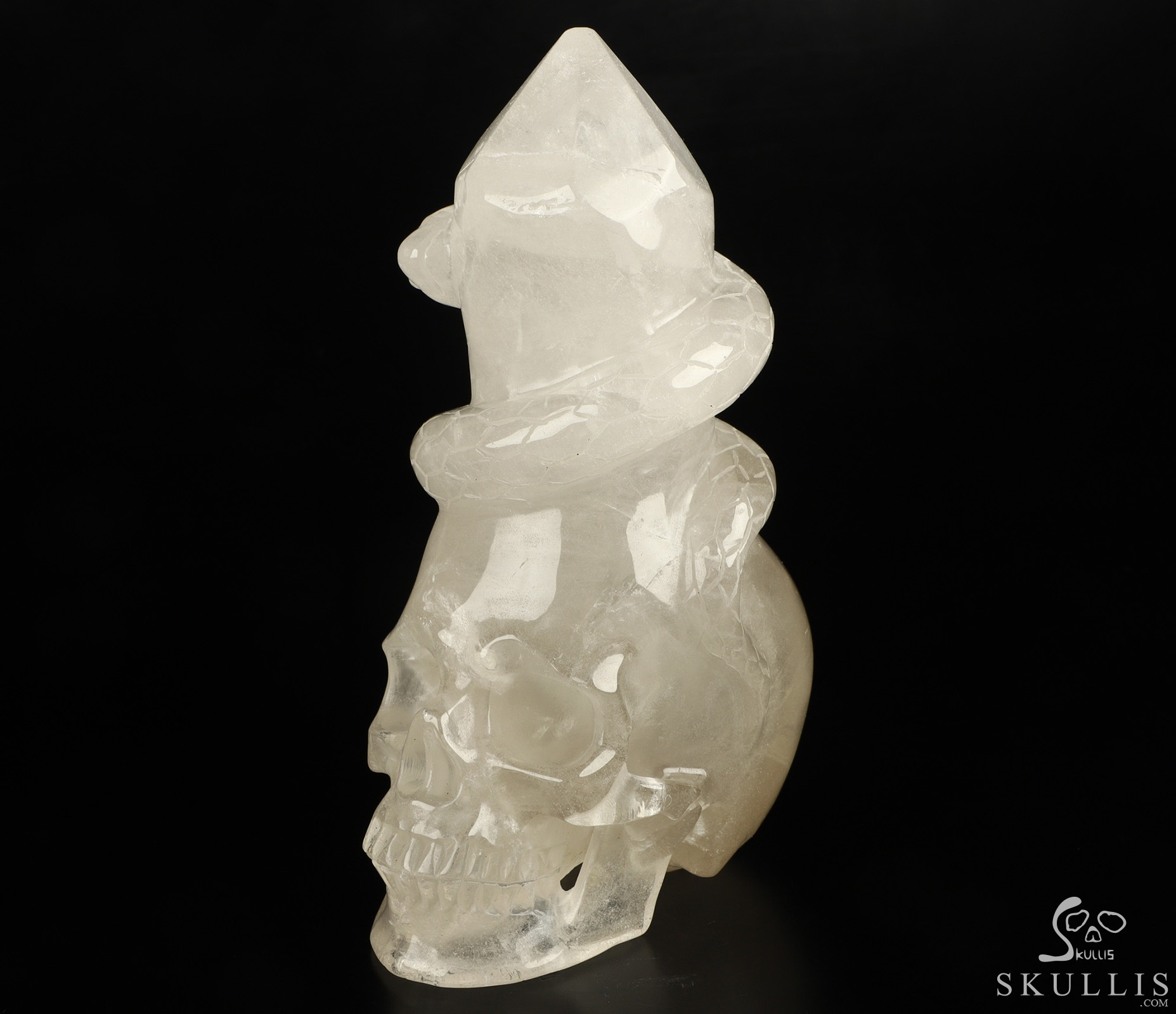 7.9" Quartz Rock Crystal Hand Carved Crystal Skull Point & Snake Sculpture, Crystal Healing 7.9" Quartz Rock Crystal Hand Carved Crystal Skull Point & Snake Sculpture, Crystal Healing