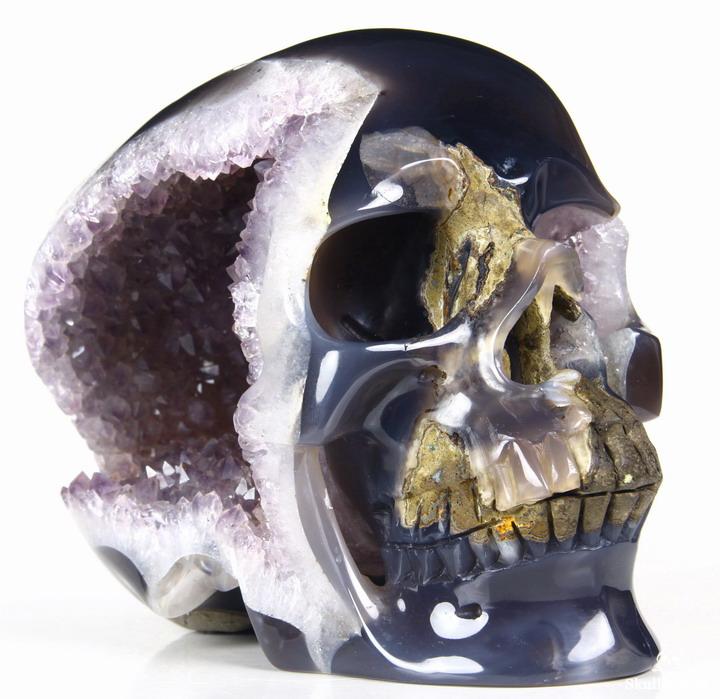 GIANT 7.3" Agate Carved Crystal Skull Geode, Realistic GIANT 7.3" Agate Carved Crystal Skull Geode, Realistic
