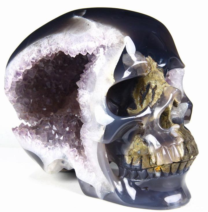 GIANT 7.3" Agate Carved Crystal Skull Geode, Realistic GIANT 7.3" Agate Carved Crystal Skull Geode, Realistic