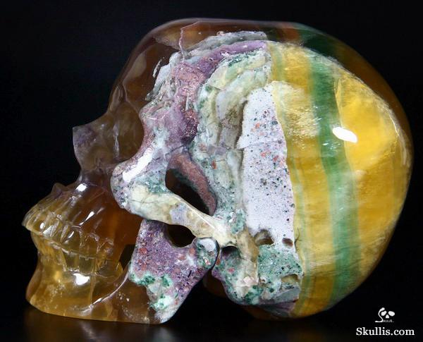 RARE COLORS, HUGE 4.3" FLUORITE Carved Crystal Skull, Super Realistic RARE COLORS, HUGE 4.3" FLUORITE Carved Crystal Skull, Super Realistic