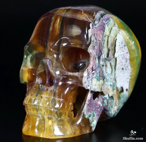 RARE COLORS, HUGE 4.3" FLUORITE Carved Crystal Skull, Super Realistic RARE COLORS, HUGE 4.3" FLUORITE Carved Crystal Skull, Super Realistic