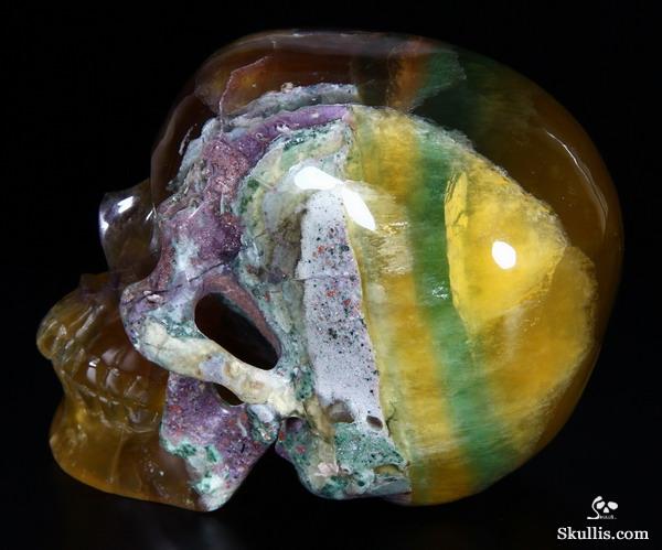 RARE COLORS, HUGE 4.3" FLUORITE Carved Crystal Skull, Super Realistic RARE COLORS, HUGE 4.3" FLUORITE Carved Crystal Skull, Super Realistic