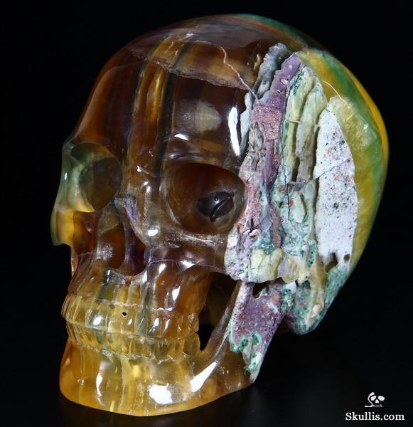 RARE COLORS, HUGE 4.3" FLUORITE Carved Crystal Skull, Super Realistic RARE COLORS, HUGE 4.3" FLUORITE Carved Crystal Skull, Super Realistic