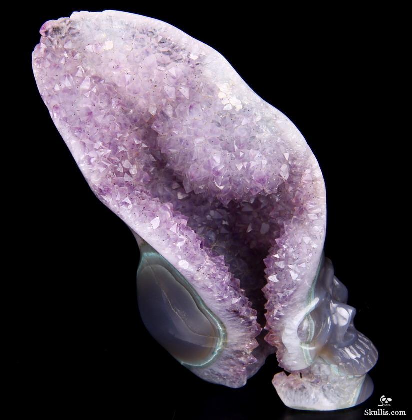 3.2" Agate Amethyst Druse Carved Crystal Skull, Realistic 3.2" Agate Amethyst Druse Carved Crystal Skull, Realistic