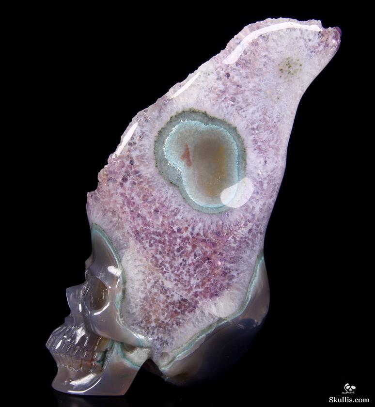 3.2" Agate Amethyst Druse Carved Crystal Skull, Realistic 3.2" Agate Amethyst Druse Carved Crystal Skull, Realistic