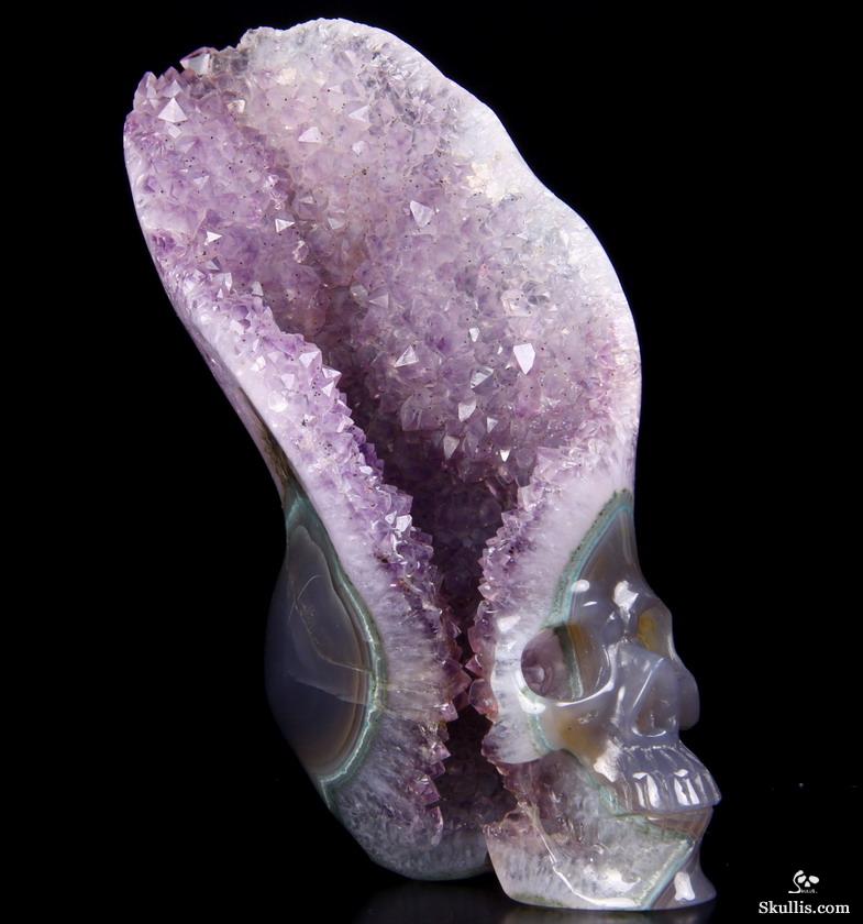 3.2" Agate Amethyst Druse Carved Crystal Skull, Realistic 3.2" Agate Amethyst Druse Carved Crystal Skull, Realistic