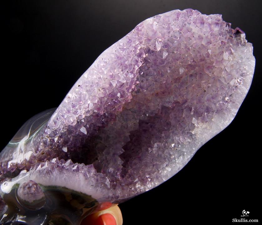 3.2" Agate Amethyst Druse Carved Crystal Skull, Realistic 3.2" Agate Amethyst Druse Carved Crystal Skull, Realistic