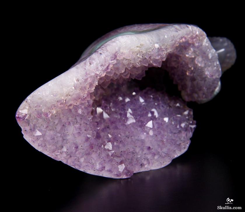 3.2" Agate Amethyst Druse Carved Crystal Skull, Realistic 3.2" Agate Amethyst Druse Carved Crystal Skull, Realistic
