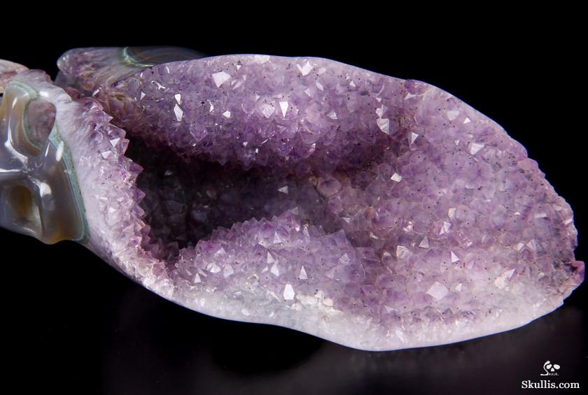 3.2" Agate Amethyst Druse Carved Crystal Skull, Realistic 3.2" Agate Amethyst Druse Carved Crystal Skull, Realistic