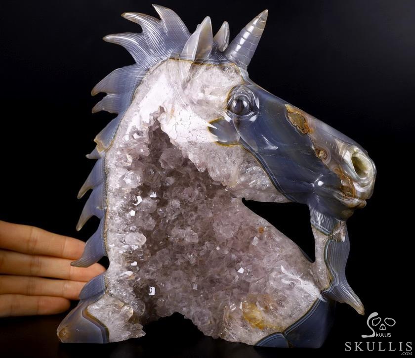 Huge 7.5" Agate Amethyst Geode Carved Crystal Unicorn, Crystal Healing Huge 7.5" Agate Amethyst Geode Carved Crystal Unicorn, Crystal Healing