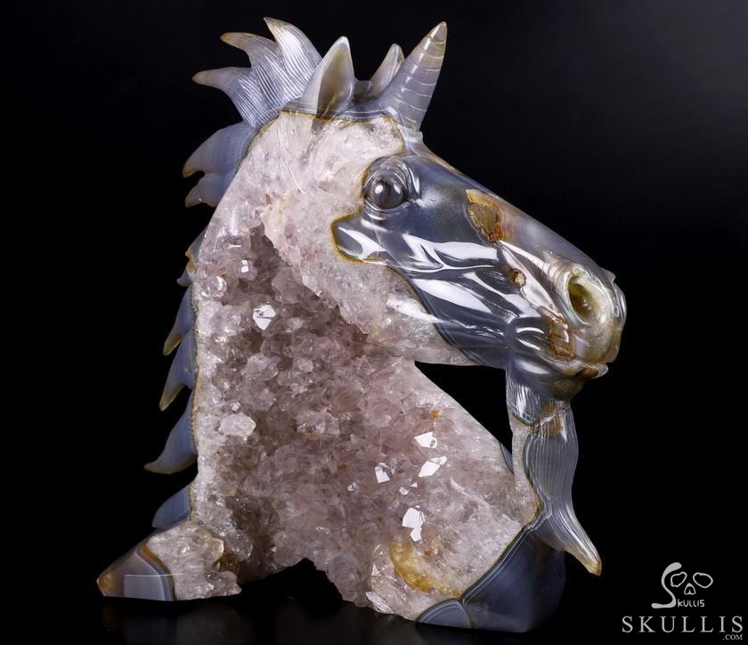 Huge 7.5" Agate Amethyst Geode Carved Crystal Unicorn, Crystal Healing Huge 7.5" Agate Amethyst Geode Carved Crystal Unicorn, Crystal Healing