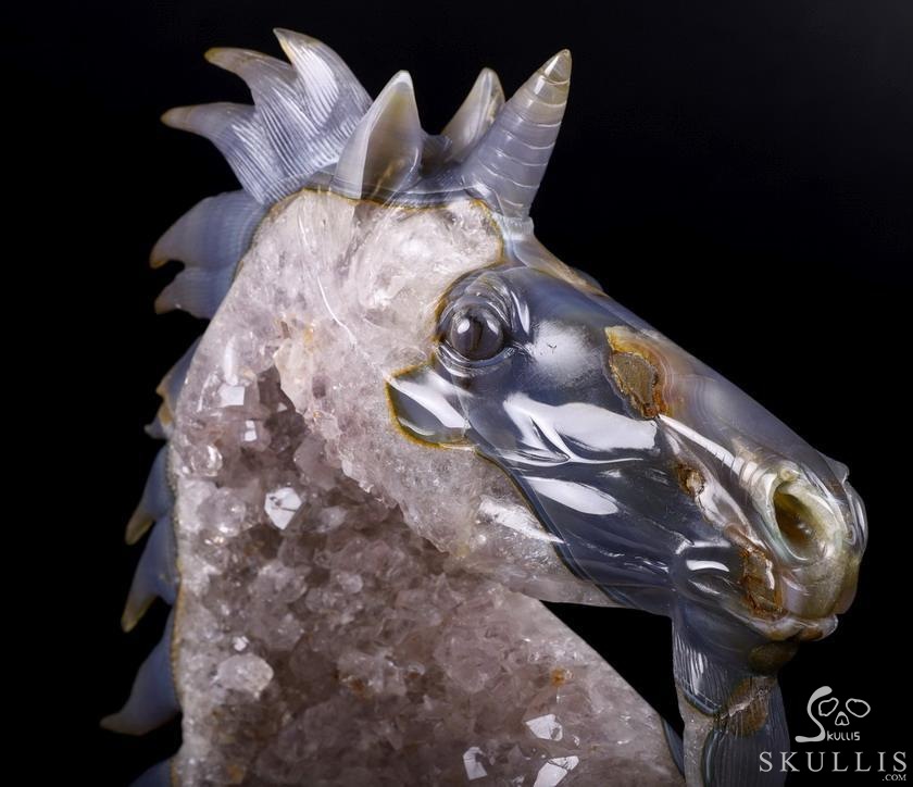 Huge 7.5" Agate Amethyst Geode Carved Crystal Unicorn, Crystal Healing Huge 7.5" Agate Amethyst Geode Carved Crystal Unicorn, Crystal Healing