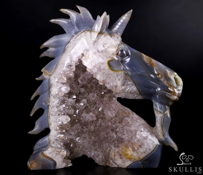 Huge 7.5" Agate Amethyst Geode Carved Crystal Unicorn, Crystal Healing Huge 7.5" Agate Amethyst Geode Carved Crystal Unicorn, Crystal Healing