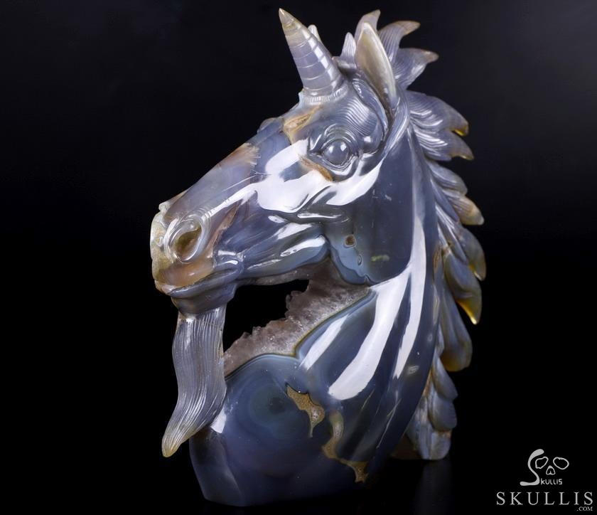 Huge 7.5" Agate Amethyst Geode Carved Crystal Unicorn, Crystal Healing Huge 7.5" Agate Amethyst Geode Carved Crystal Unicorn, Crystal Healing
