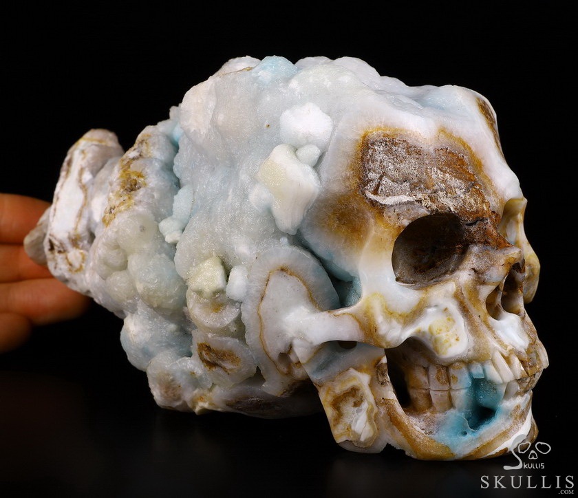 Huge 6.8" Blue Aragonite Geode Carved Crystal Skull Wand/point, Crystal Healing Huge 6.8" Blue Aragonite Geode Carved Crystal Skull Wand/point, Crystal Healing