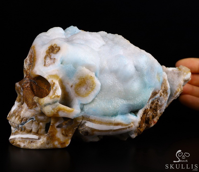 Huge 6.8" Blue Aragonite Geode Carved Crystal Skull Wand/point, Crystal Healing Huge 6.8" Blue Aragonite Geode Carved Crystal Skull Wand/point, Crystal Healing
