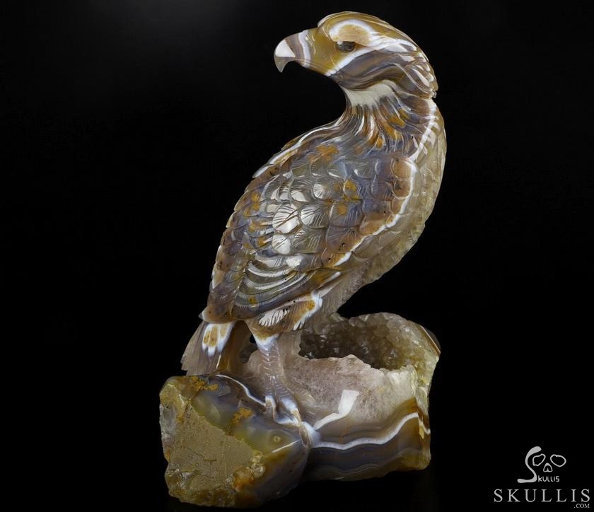 9.3" Agate Geode Carved Crystal Eagle, Labradorite Eyes, Crystal Healing 9.3" Agate Geode Carved Crystal Eagle, Labradorite Eyes, Crystal Healing